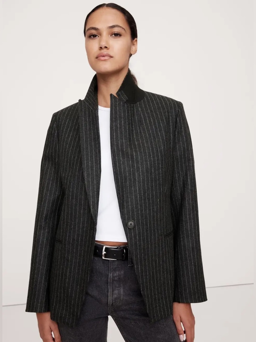 2 PC Banana Republic Gray Stripe Relaxed Slim Pinstripe Flannel Blazer + Vest